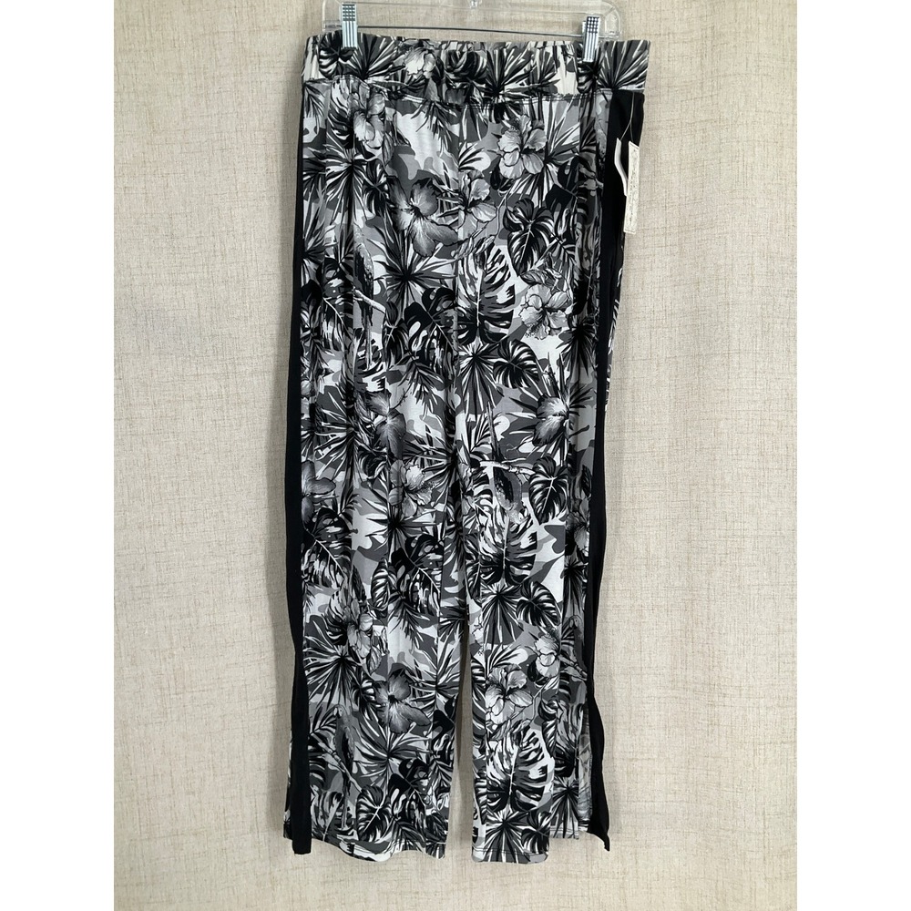 French Laundry Tropical Floral Wide Leg Pants Side Stripe XL Resort Travel NEW